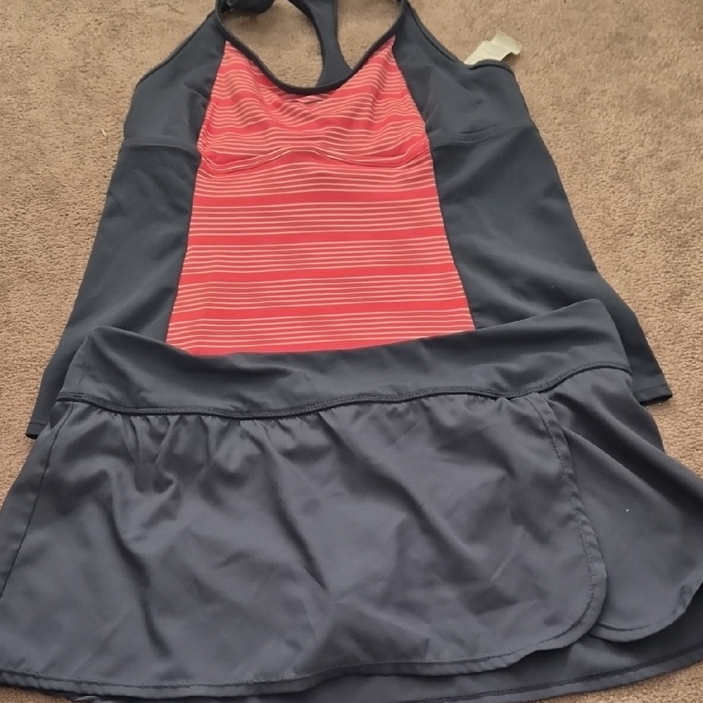 Nike Women's Gray And Coral Two Piece Bathing Suit